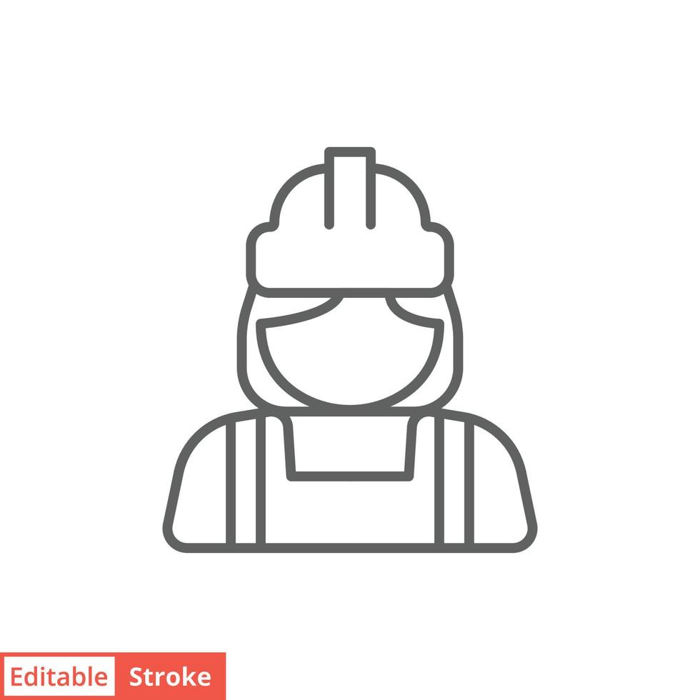 kvinna konstruktion arbetstagare ikon. arbetskraft, byggare, anställd, Hardhat begrepp. enkel översikt stil. tunn linje vektor design illustration isolerat på vit bakgrund. redigerbar stroke eps 10.