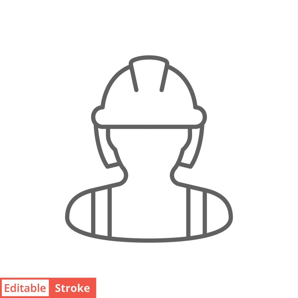 kvinna konstruktion arbetstagare ikon. arbetskraft, byggare, anställd, Hardhat begrepp. enkel översikt stil. tunn linje vektor design illustration isolerat på vit bakgrund. redigerbar stroke eps 10.