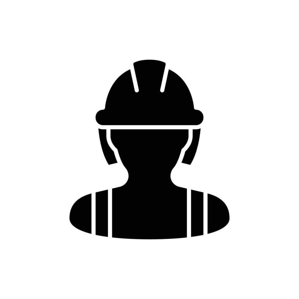 Symbol für weibliche Bauarbeiter. arbeit, baumeister, mitarbeiter, hardhat-konzept. einfacher solider Stil. Glyphenvektor-Designillustration lokalisiert auf weißem Hintergrund. Folge 10. vektor