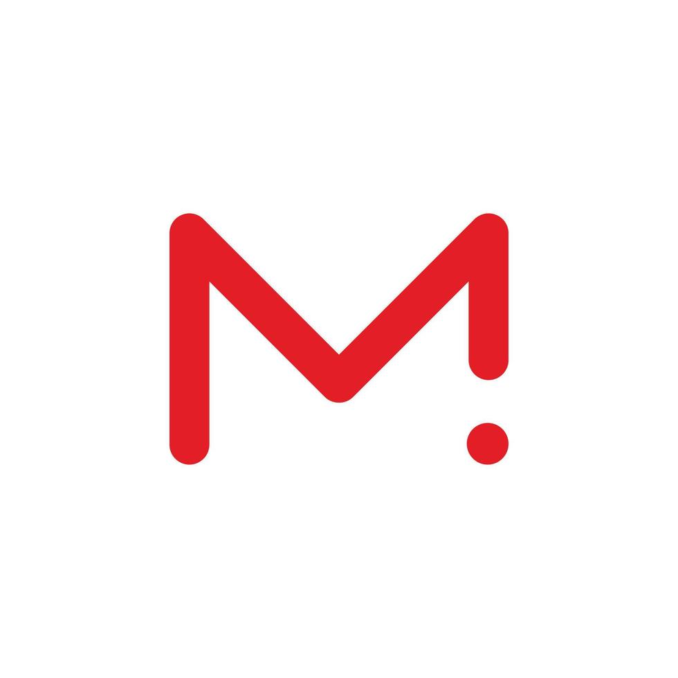 roter buchstabe m punkt ausrufezeichen logo design vektor