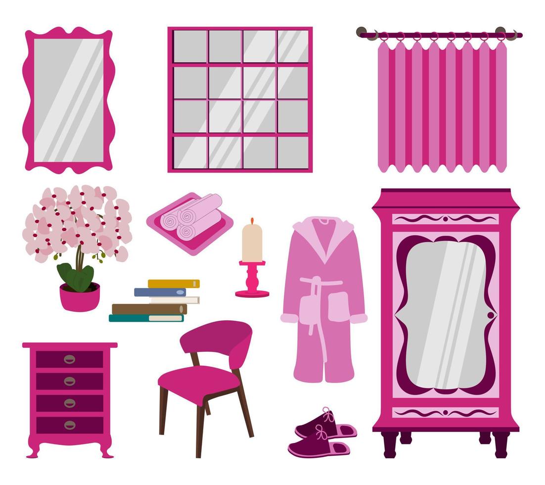 uppsättning av element i rosa Färg för interiör illustration vektor