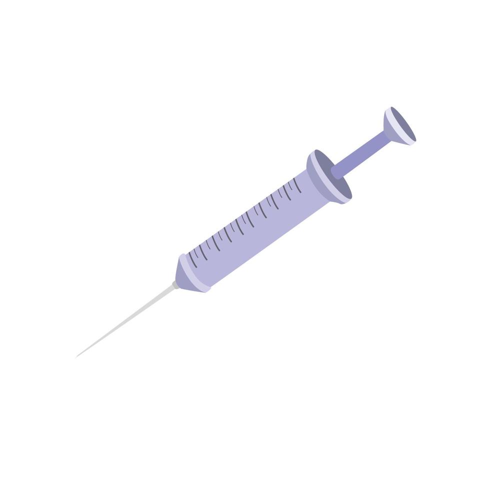 vektor färgad platt design medicinsk plast spruta med blå flytande järn nål illustration isolerat mörk bakgrund lång skugga