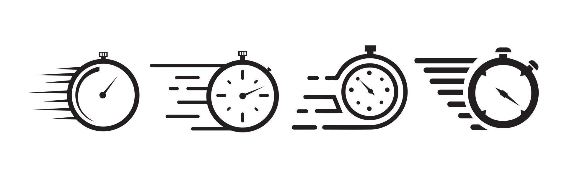 Timer-Symbole gesetzt. Quick-Time- oder Deadline-Symbol. express-service-symbol. Countdown-Timer und Stoppuhr-Symbole isoliert auf weiß. Vektor