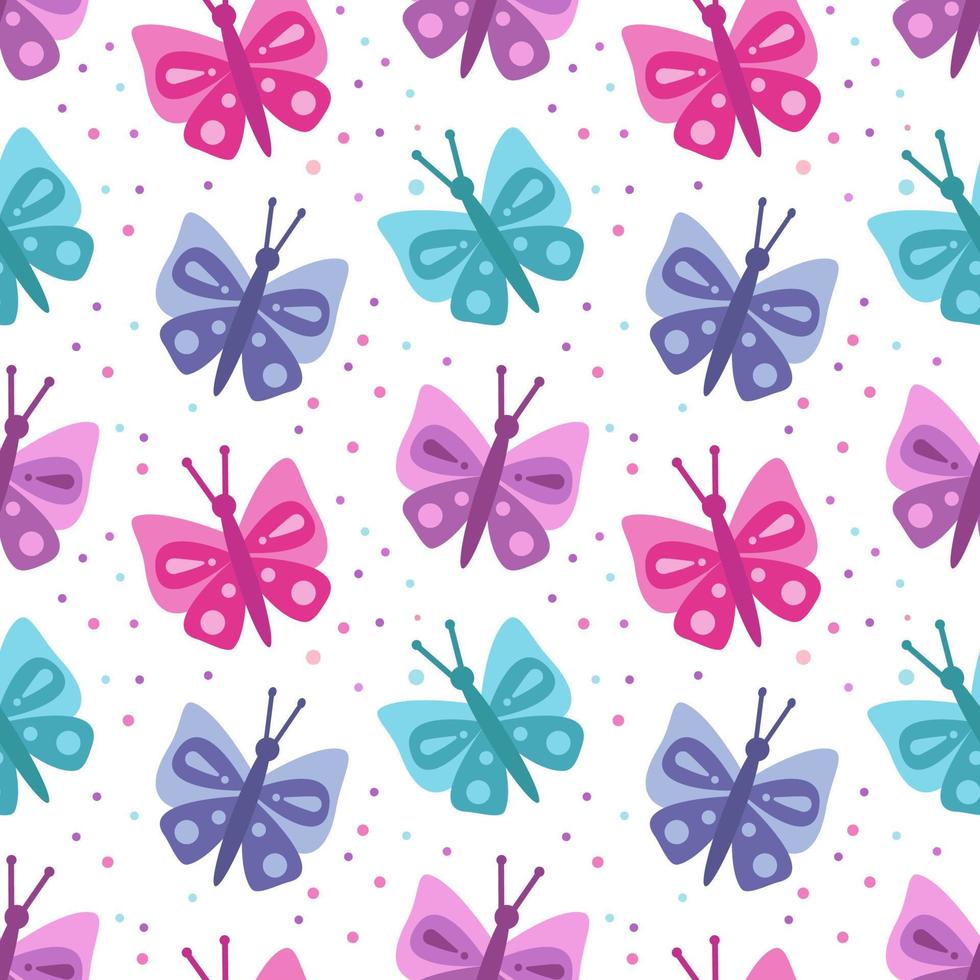 sömlös mönster av skön fjärilar och blommor, upprepa mönster.ideal för Semester inbjudningar, teckning, barns kreativitet, papper, tyg, textilier, gåva omslag, reklam, vykort. vektor