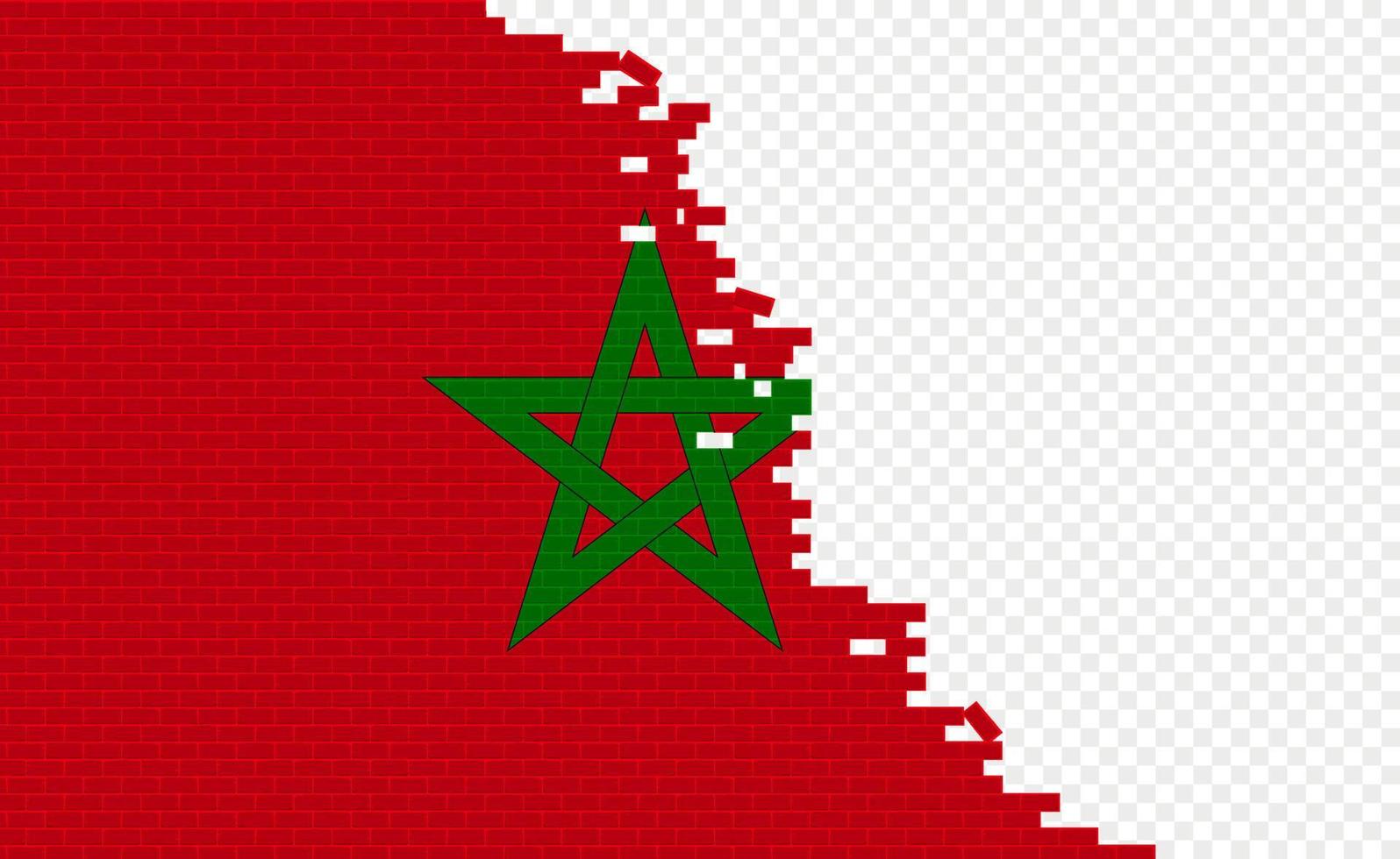 marokko-flagge auf gebrochener backsteinmauer. leeres Flaggenfeld eines anderen Landes. Ländervergleich. einfache Bearbeitung und Vektor in Gruppen.