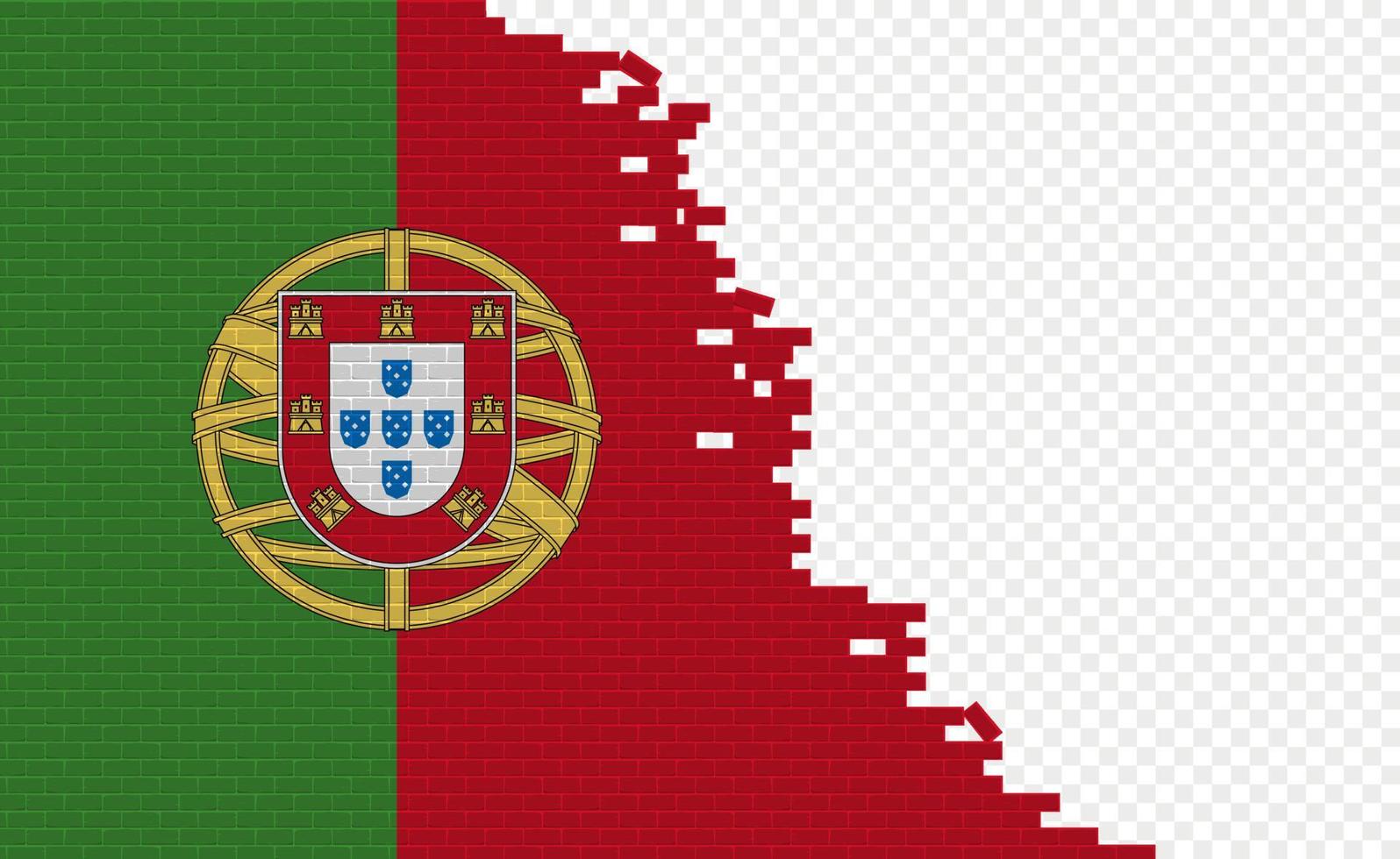 Portugal-Flagge auf gebrochener Backsteinmauer. leeres Flaggenfeld eines anderen Landes. Ländervergleich. einfache Bearbeitung und Vektor in Gruppen.