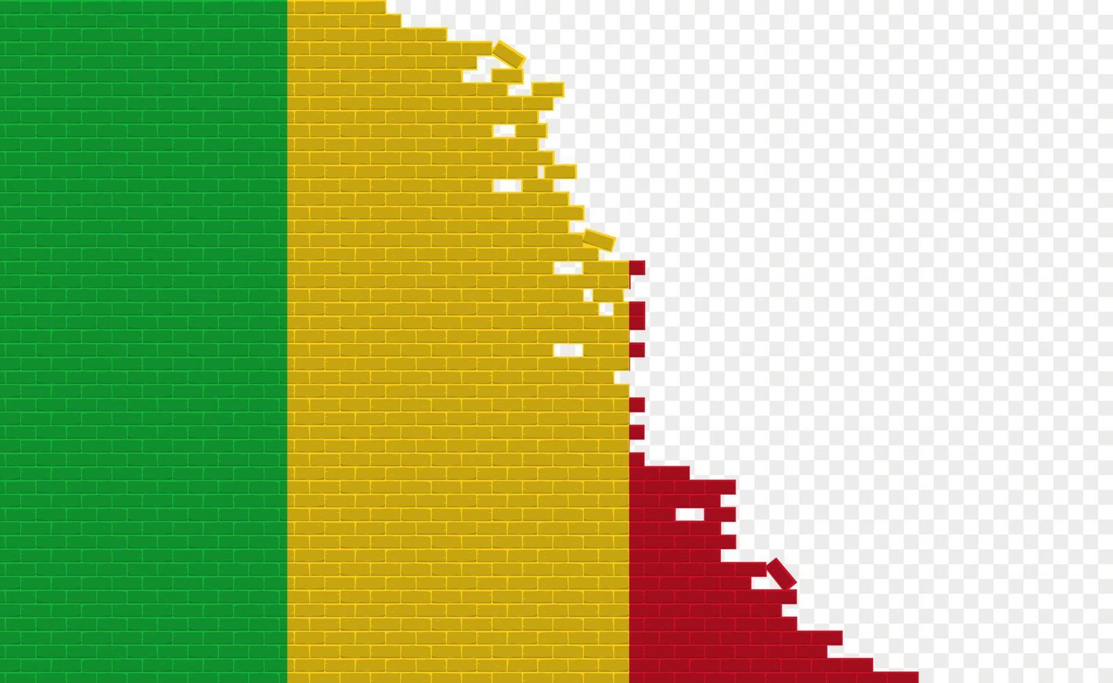 mali-flagge auf gebrochener backsteinmauer. leeres Flaggenfeld eines anderen Landes. Ländervergleich. einfache Bearbeitung und Vektor in Gruppen.