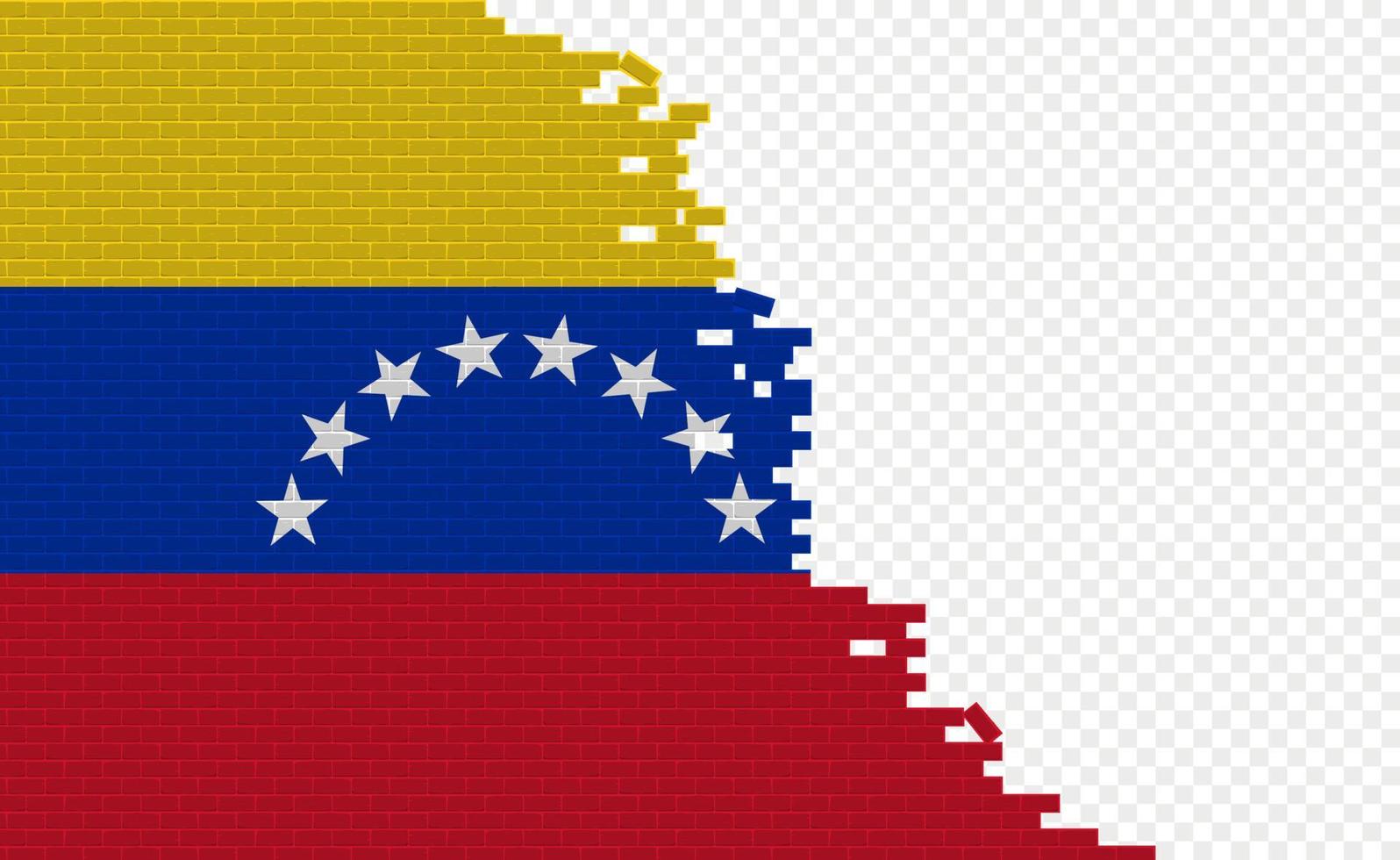 venezuela-flagge auf gebrochener backsteinmauer. leeres Flaggenfeld eines anderen Landes. Ländervergleich. einfache Bearbeitung und Vektor in Gruppen.