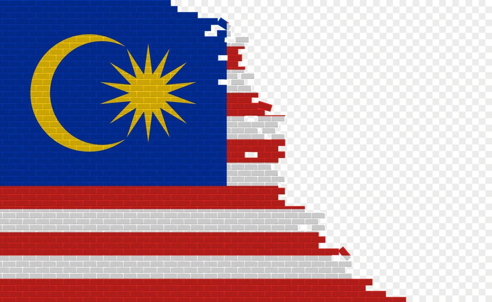 Malaysia-Flagge auf gebrochener Ziegelwand. leeres Flaggenfeld eines anderen Landes. Ländervergleich. einfache Bearbeitung und Vektor in Gruppen.