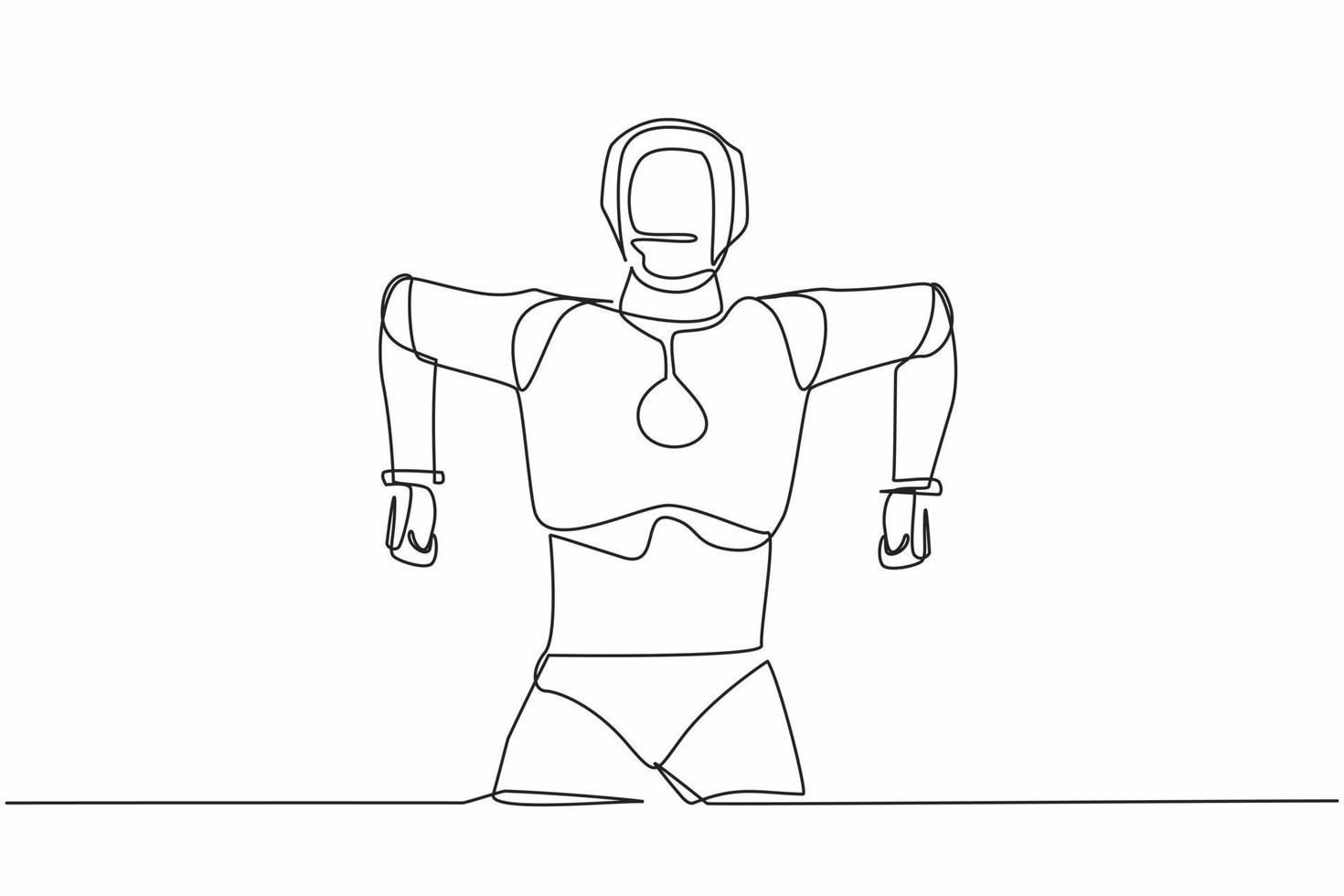kontinuerlig ett linje teckning robot stående med arg gest. emotionell i rasa. känsla ilska. humanoid cybernetiska organism. framtida robot utveckling. enda linje dra design vektor illustration