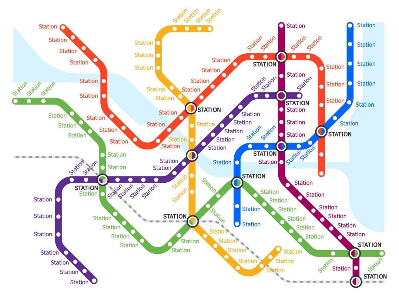 U-Bahn, U-Bahn, U-Bahn-Transportsystemkarte vektor