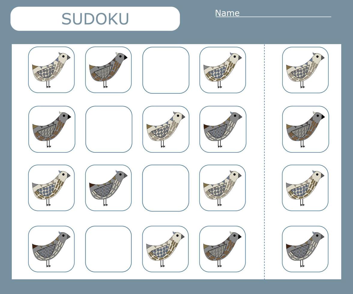 sudoku spel för barn med vild fåglar. barn aktivitet ark . vektor