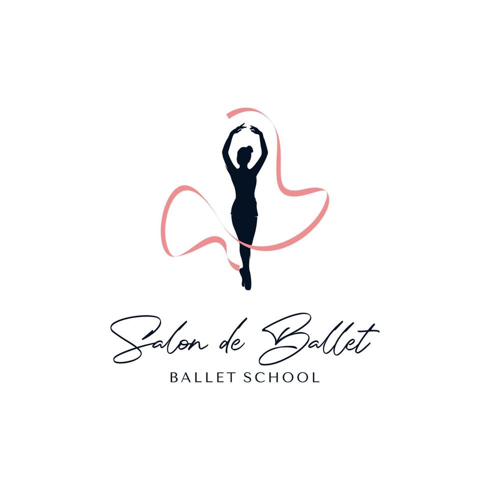 Ballerina mit Logo-Designvorlage mit rosa Schleife vektor