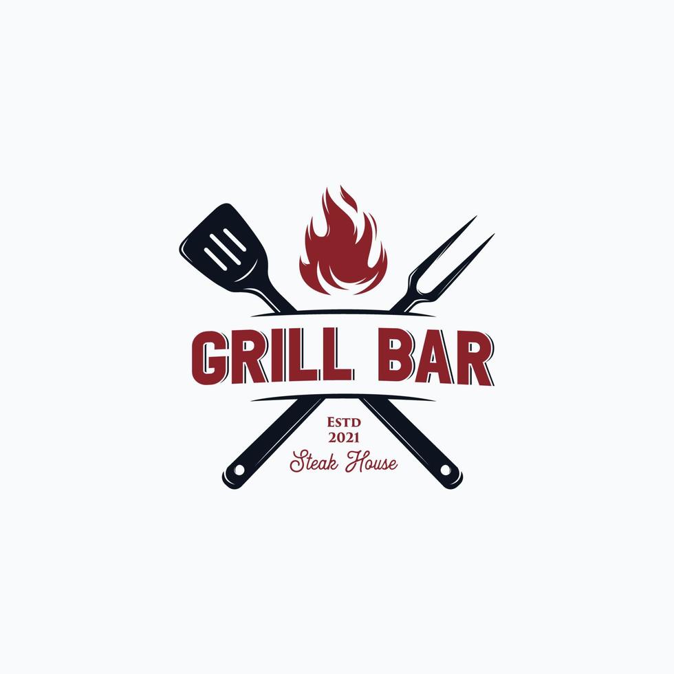 Vintage Barbecue Steak gegrilltes Logo mit weißem Hintergrund vektor