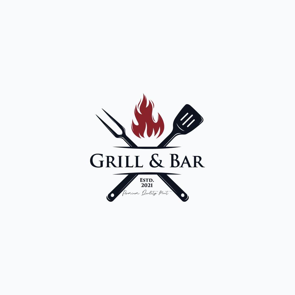 årgång utegrill biff grillad logotyp vektor