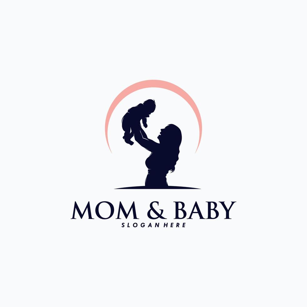 mor innehav en liten bebis logotyp design vektor