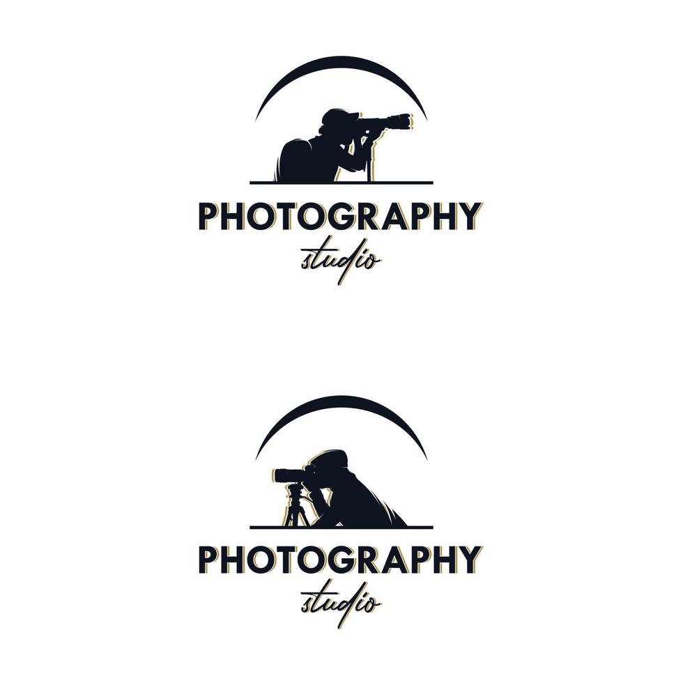 uppsättning av fotograf retro logotyp design, kameraman symbol vektor