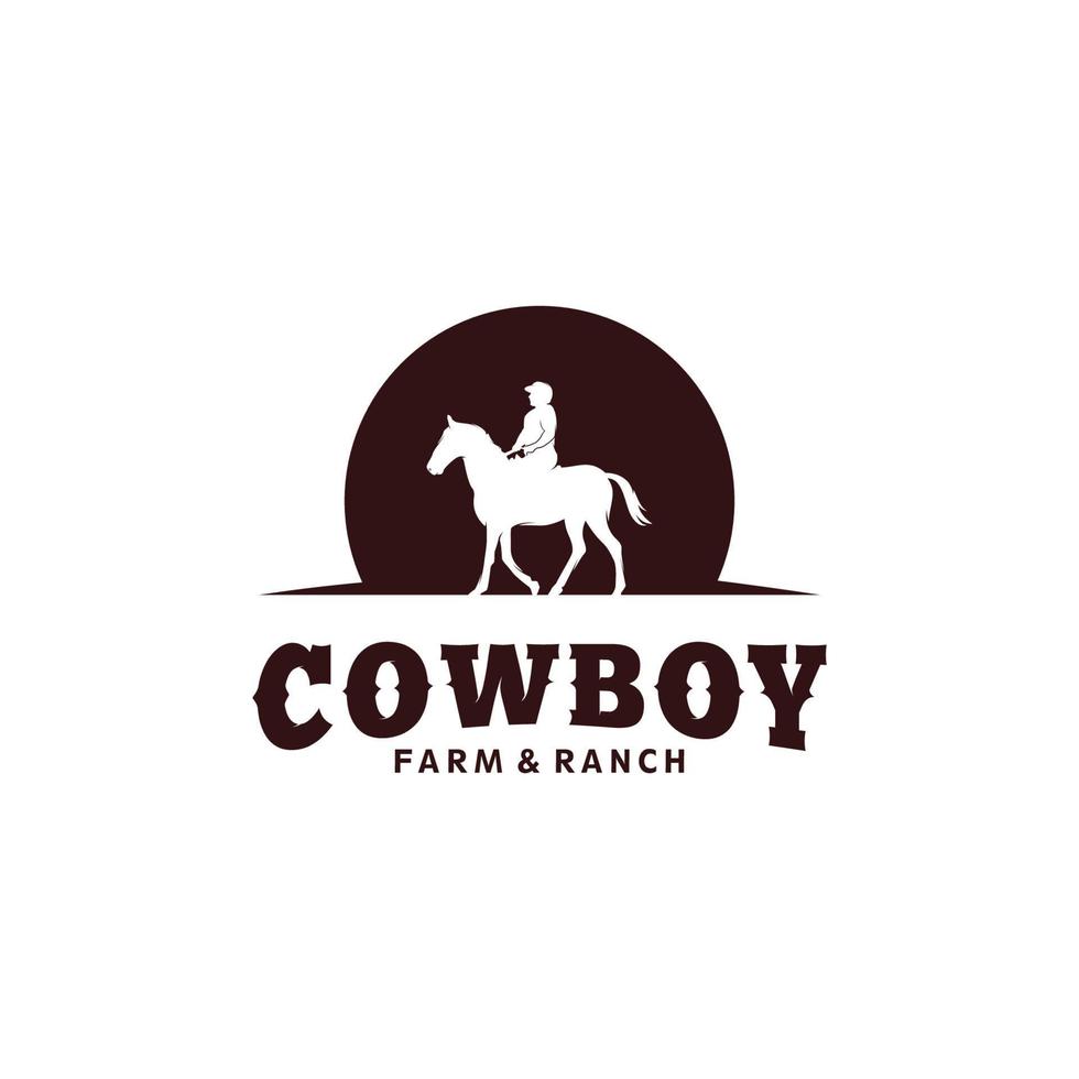 cowboy ridning häst silhuett logotyp vektor