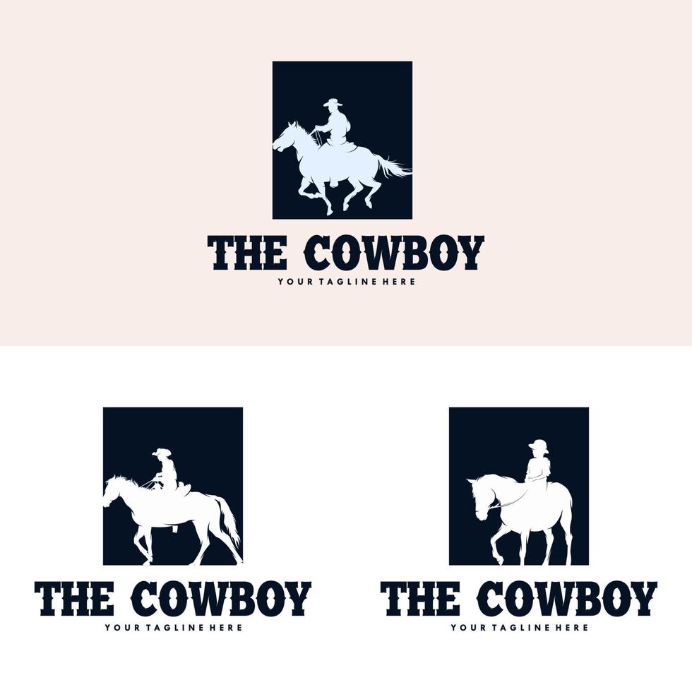 cowboy ridning häst silhuett logotyp design vektor