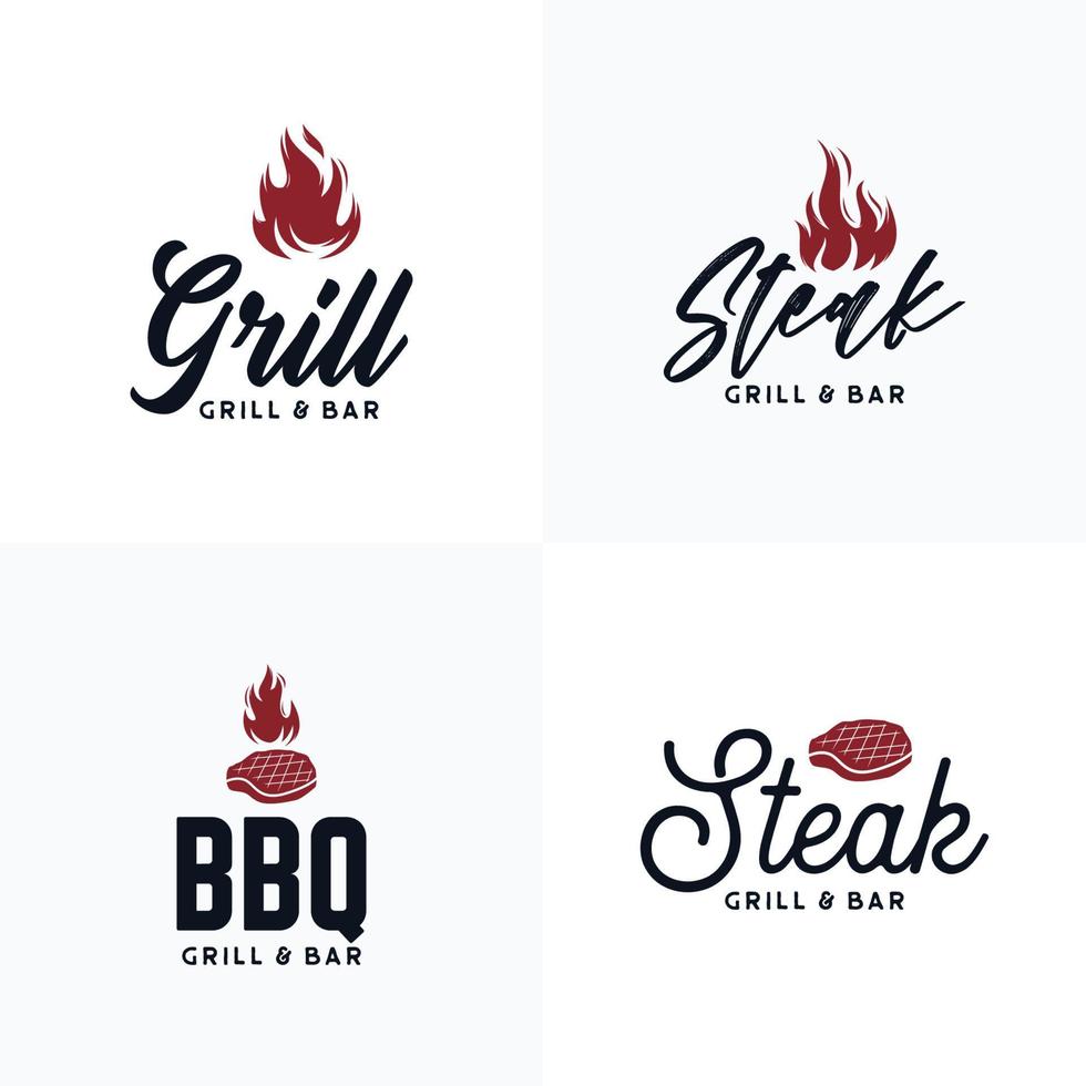 Sammlung von Grill- und Steakhouse-Logo-Sets vektor