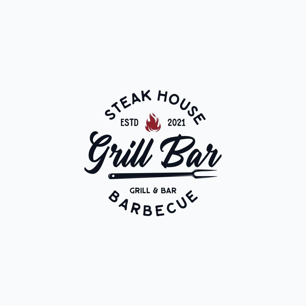 vintage grillsteak gegrilltes logo vektor