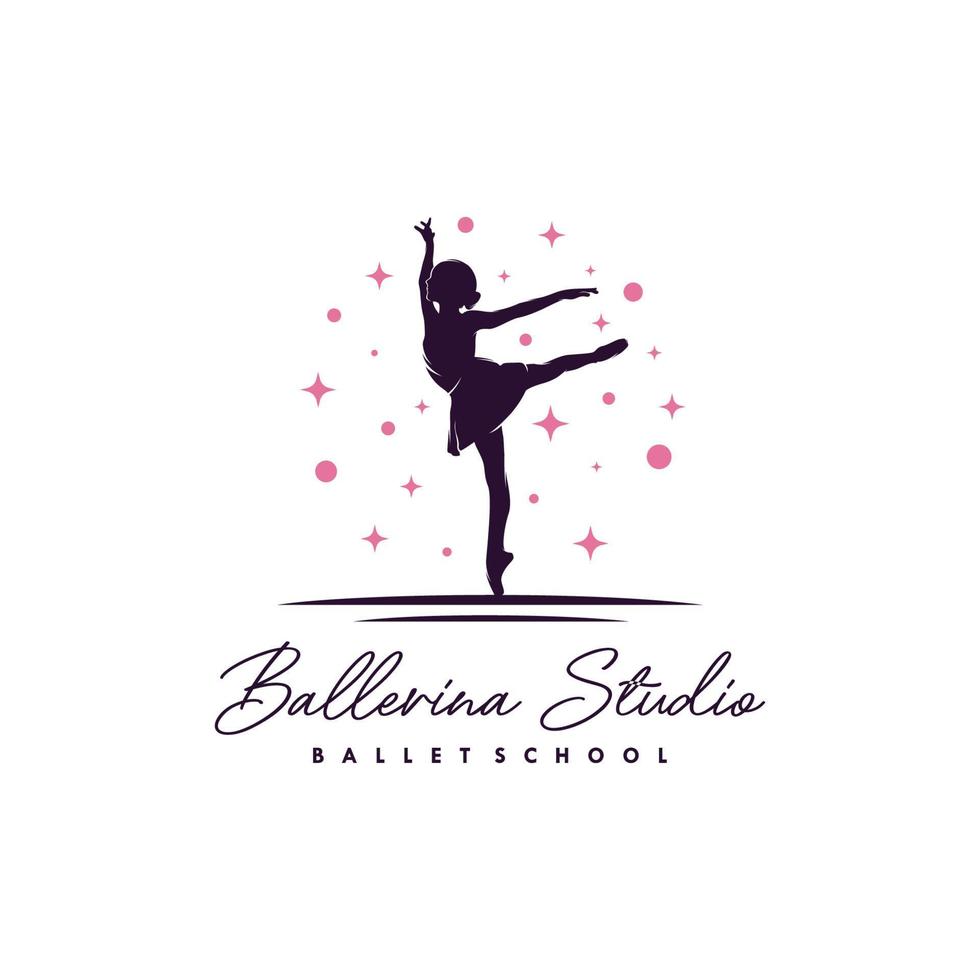 Ballerina in der Sterne-Logo-Design-Vorlage vektor