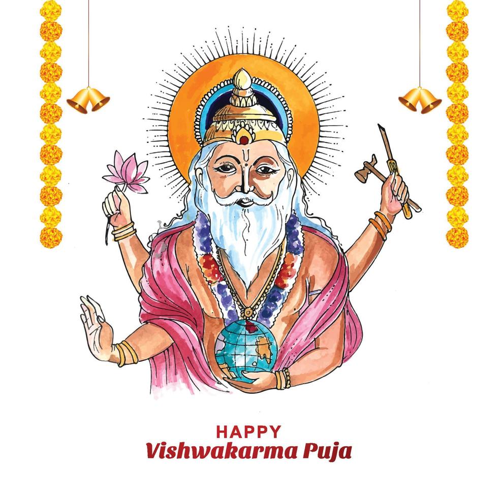 hindu-gott vishwakarma ein architekt und göttlicher ingenieur des hintergrunds der universumsfeier vektor