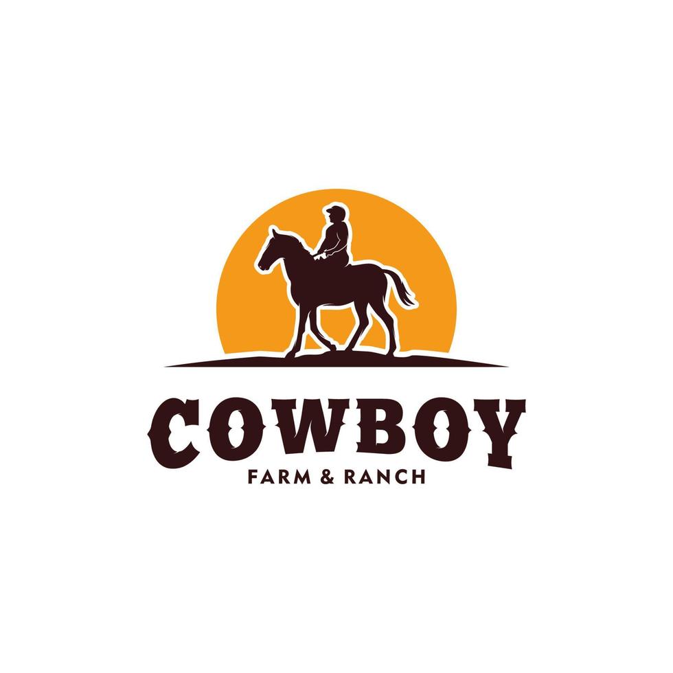 rodeo retro logotyp med cowboy häst ryttare silhuett vektor
