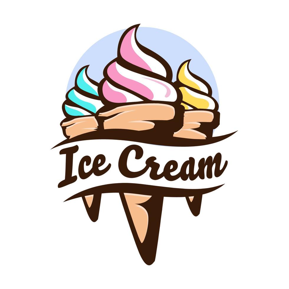 minimalistische Eiscreme-Logo-Vorlage in der Waffelkegel. Eiscreme-Vektorsymbol. handgezeichnete stilillustration für aufkleber- und t-shirt-design. vektor
