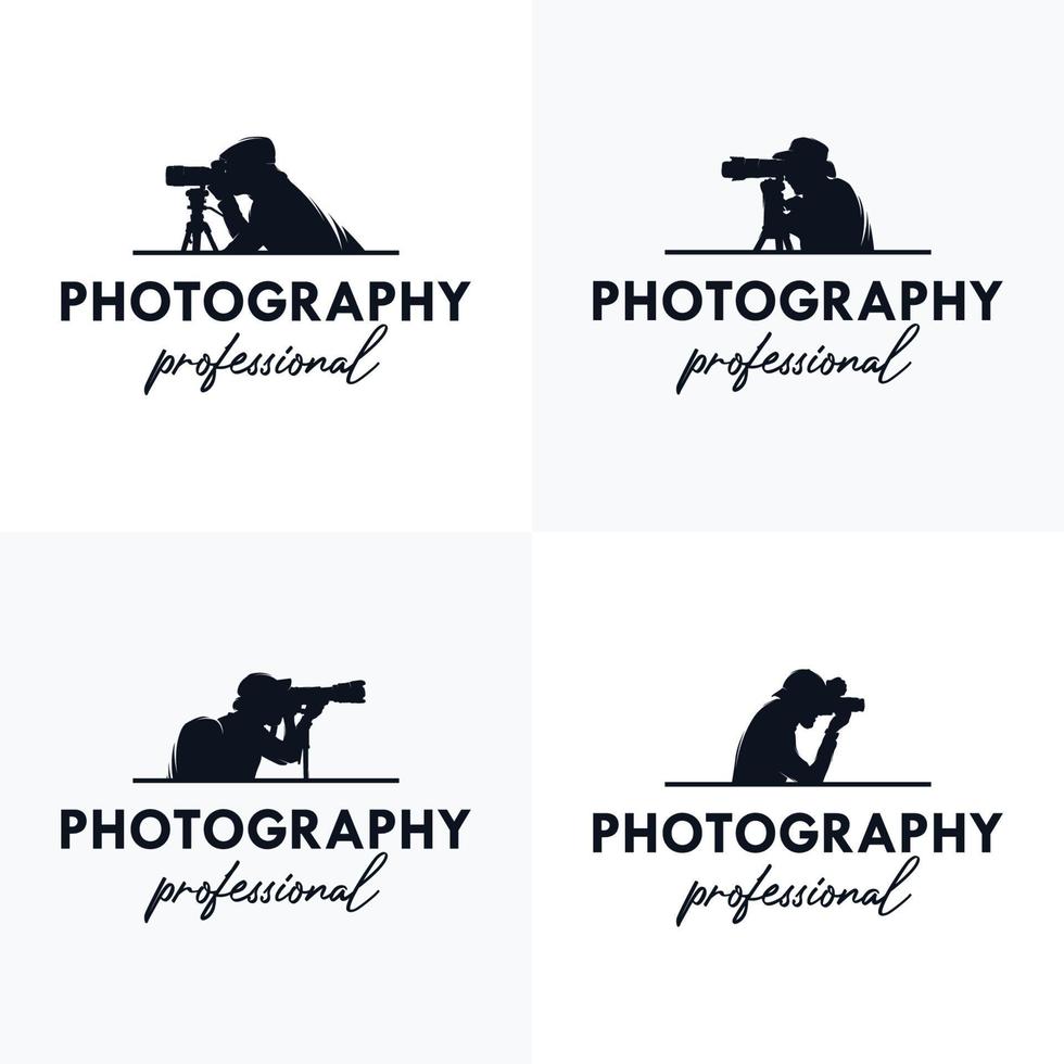uppsättning av fotograf retro logotyp design, kameraman symbol vektor