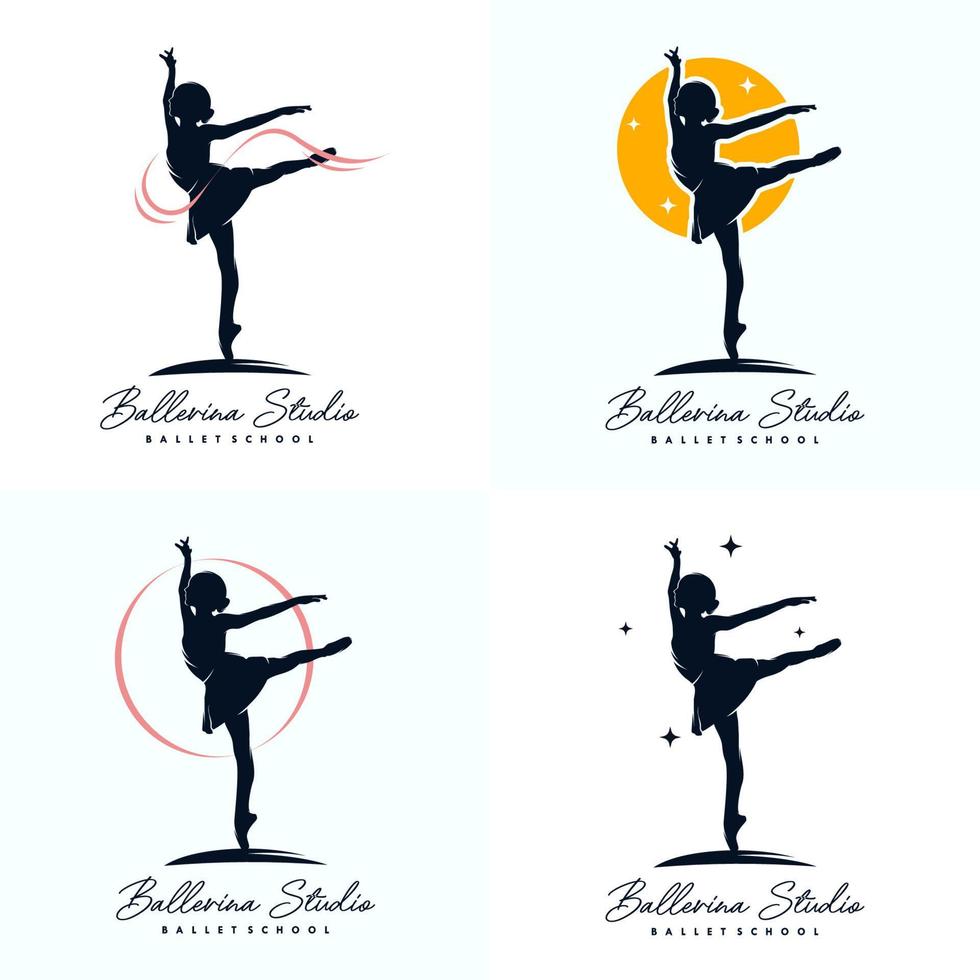 samling av balett studio logotyp design mall vektor