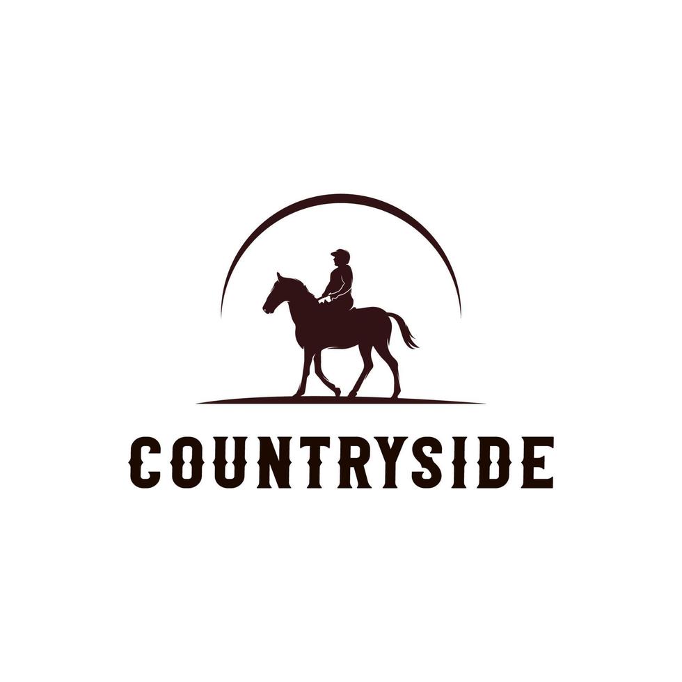 cowboy ridning häst silhuett logotyp vektor