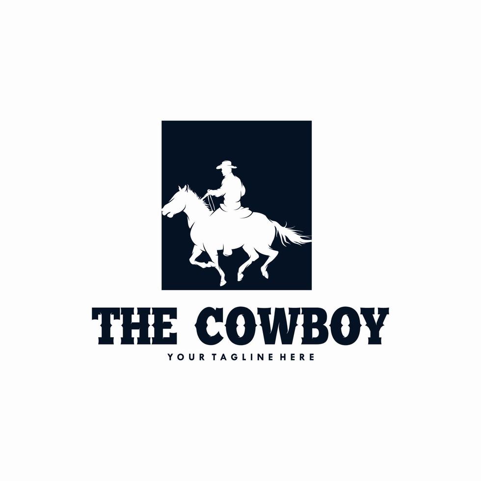 cowboy ridning häst silhuett logotyp design vektor