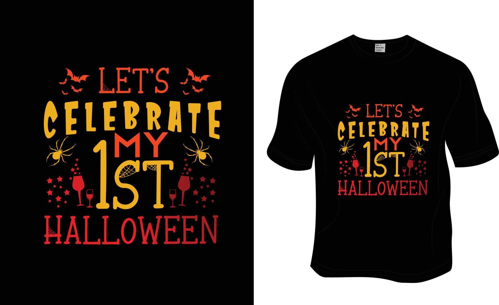 Lasst uns mein 1. Halloween feiern, Halloween-T-Shirt-Design. druckfertig für Bekleidung, Poster und Illustrationen. moderner, einfacher T-Shirt-Vektor mit Schriftzug. vektor