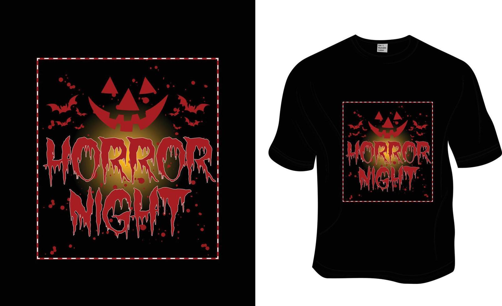 Horrornacht, Halloween-T-Shirt-Design. druckfertig für Bekleidung, Poster und Illustrationen. moderner, einfacher T-Shirt-Vektor mit Schriftzug. vektor