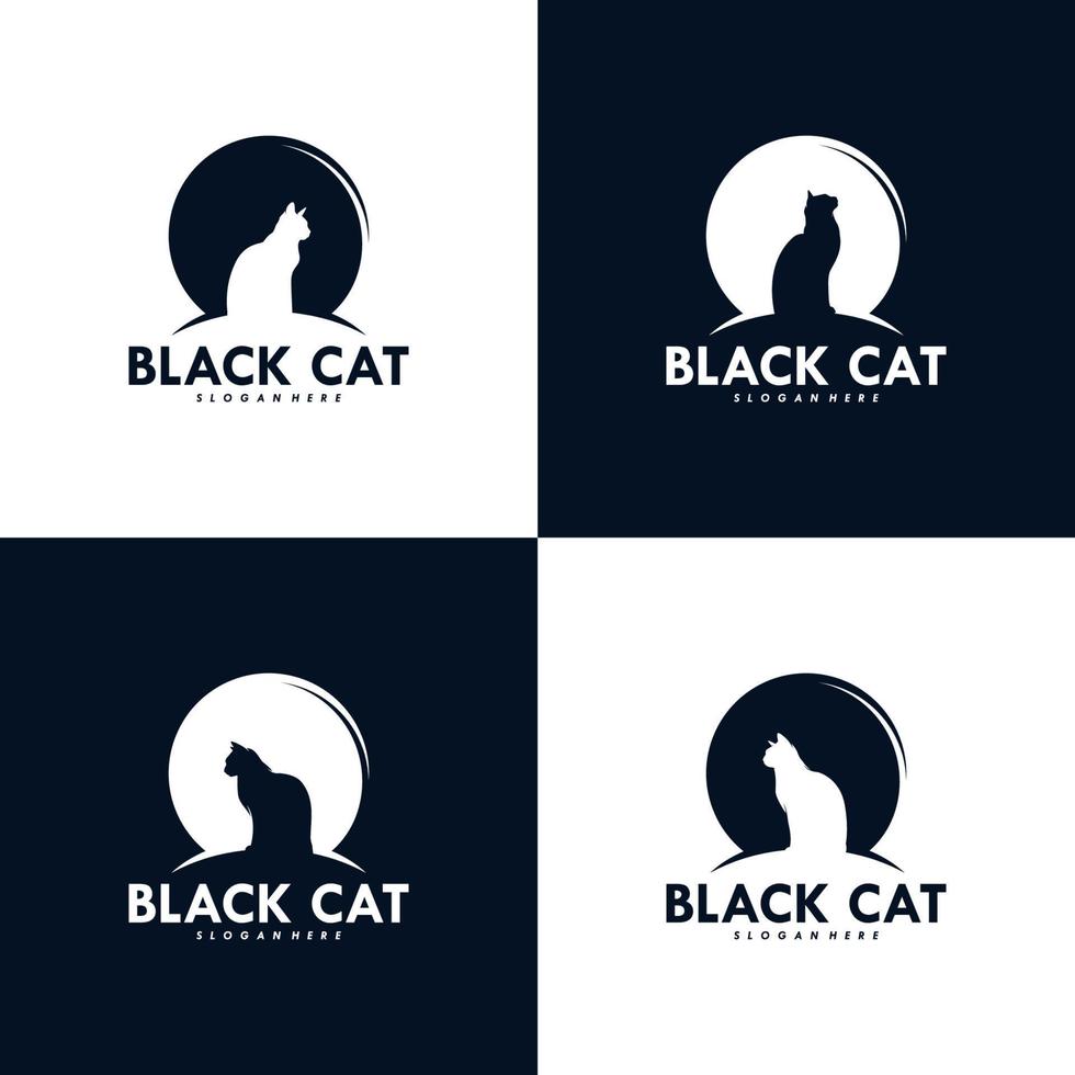 Set mit Logo-Design der schwarzen Katze vektor
