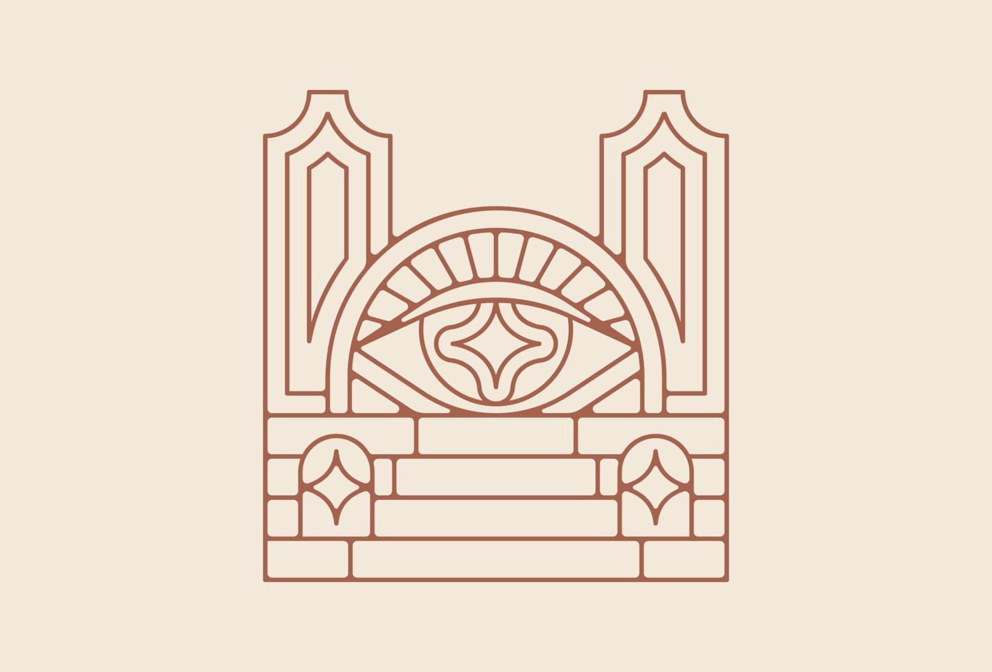 Vintage-Treppe und Tor mit Augenfunken-Emblem-Illustration vektor