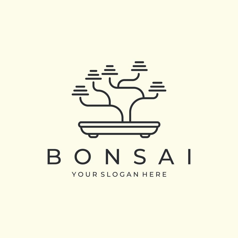 bonsai mit linearer stillogovektordesign-ikonenschablonenillustration vektor