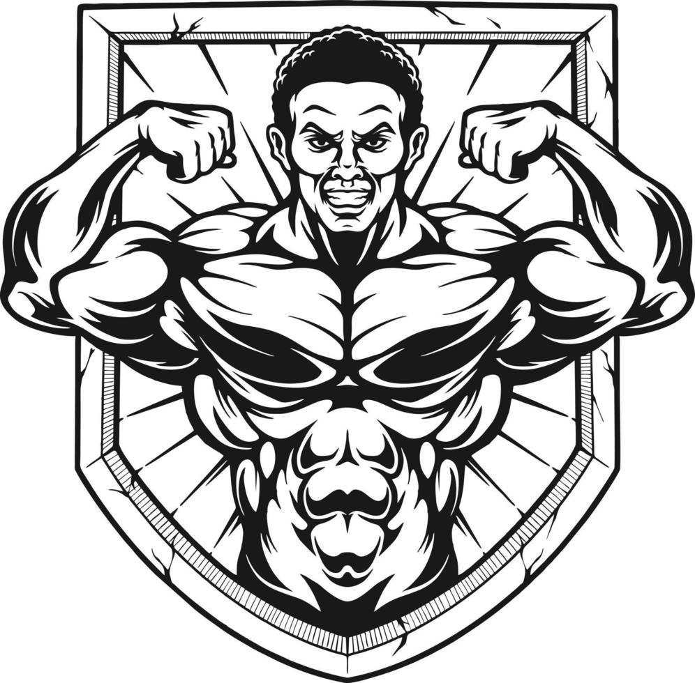 Bodybuilding-Abzeichen-Logo-Silhouette-Vektorillustrationen für Ihr Arbeitslogo, Maskottchen-Waren-T-Shirt, Aufkleber- und Etikettendesigns, Poster, Grußkarten, die Unternehmen oder Marken bewerben. vektor