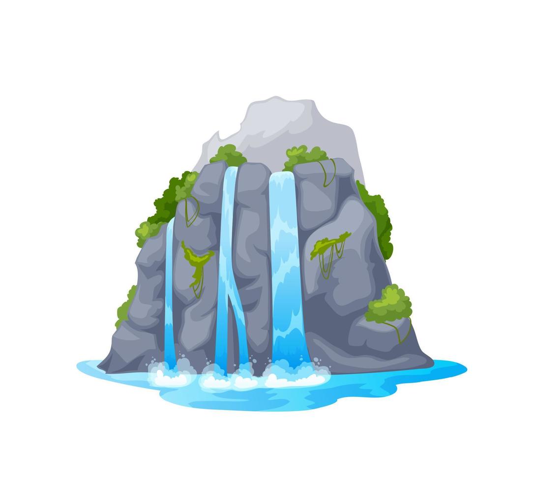 tecknad serie vatten kaskad, isolerat berg vattenfall vektor
