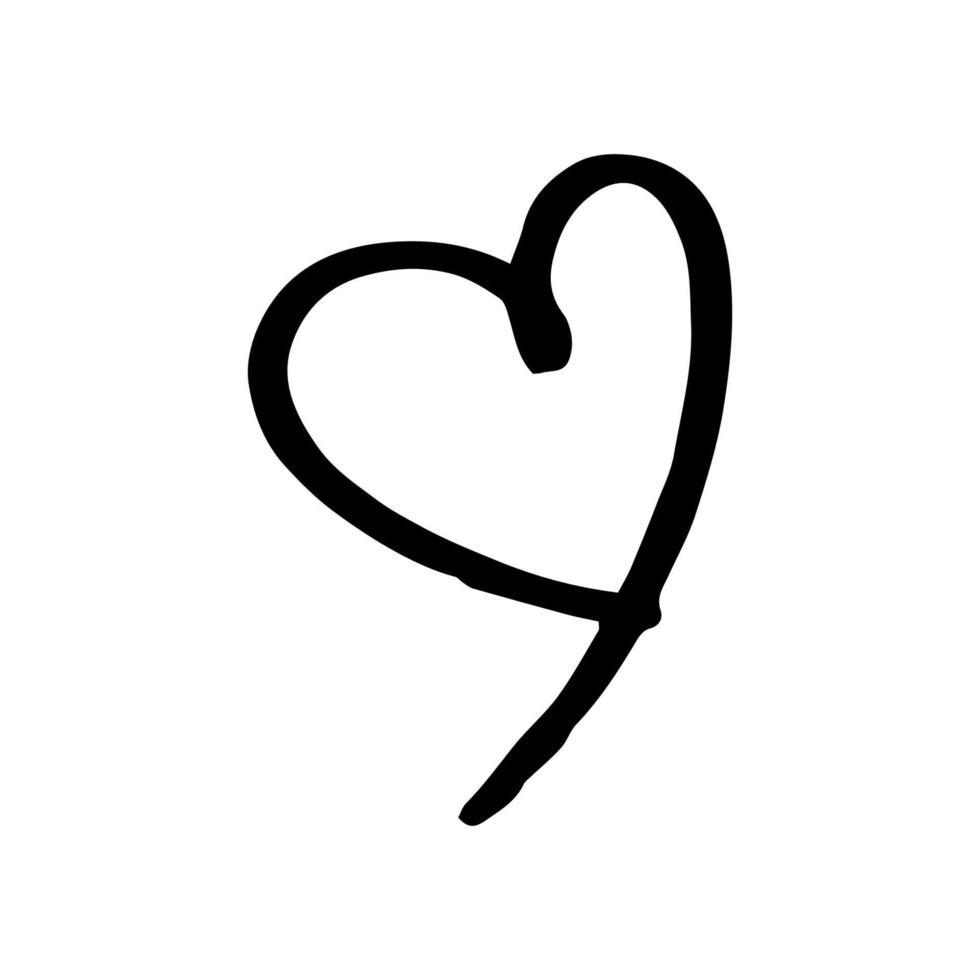 vektor svart hand dragen hjärta ikon.