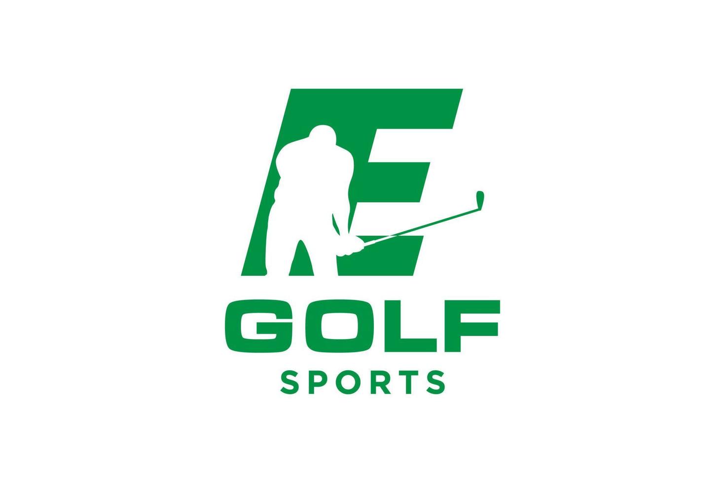 alfabetets bokstavsikon logotyp e för golf logotyp design vektormall, vektoretikett för golf, logotyp för golfmästerskap, illustration, kreativ ikon, designkoncept vektor