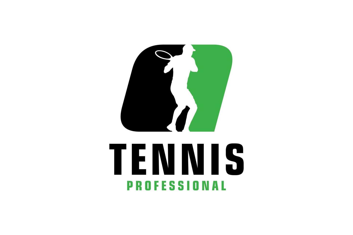bokstaven q med tennisspelare silhuett logotyp design. vektor designmall element för sport team eller företagsidentitet.