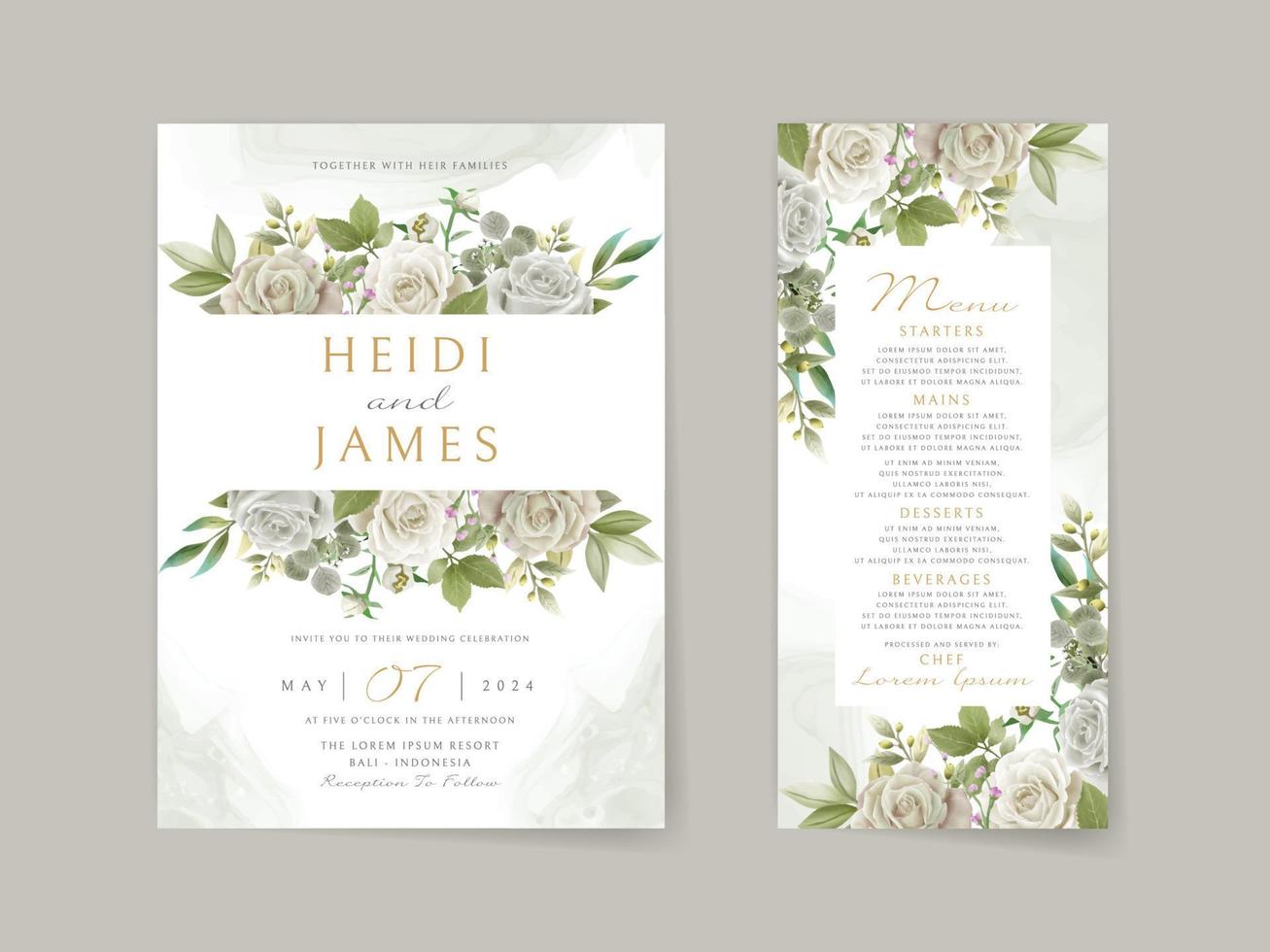 elegante Hochzeitseinladungsdesign mit weißen Blumen vektor