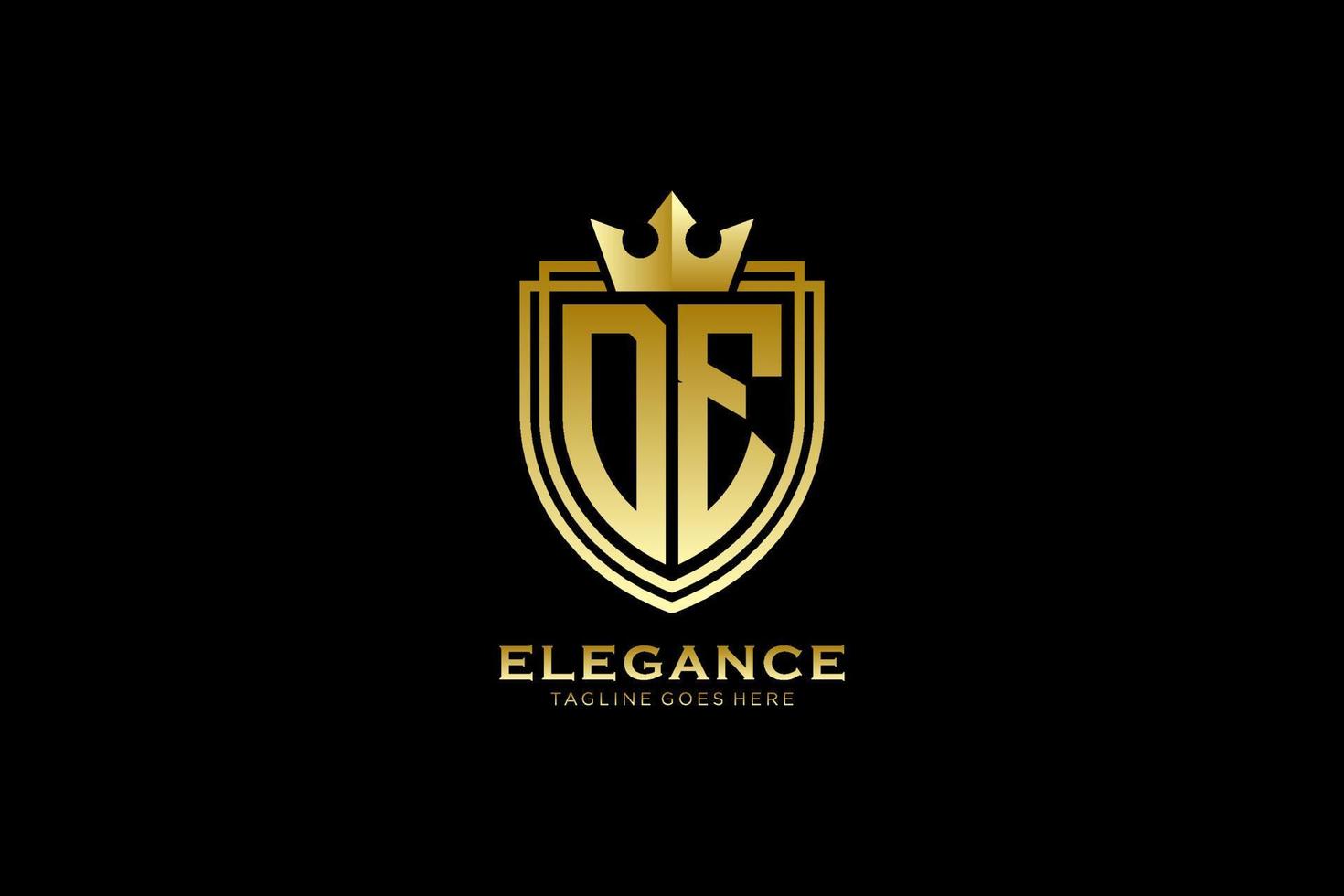 Initial de Elegantes Luxus-Monogramm-Logo oder Abzeichen-Vorlage mit Schriftrollen und Königskrone – perfekt für luxuriöse Branding-Projekte vektor