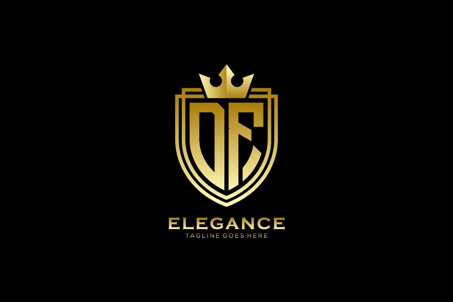 Initial df Elegantes Luxus-Monogramm-Logo oder Abzeichen-Vorlage mit Schriftrollen und Königskrone – perfekt für luxuriöse Branding-Projekte vektor