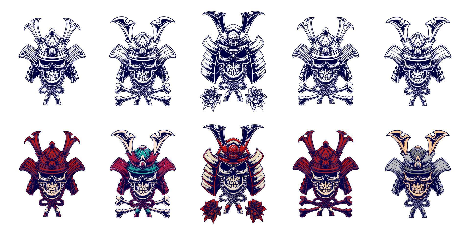 Samurai-Masken-Design-Illustrations-Set-Bündel vektor