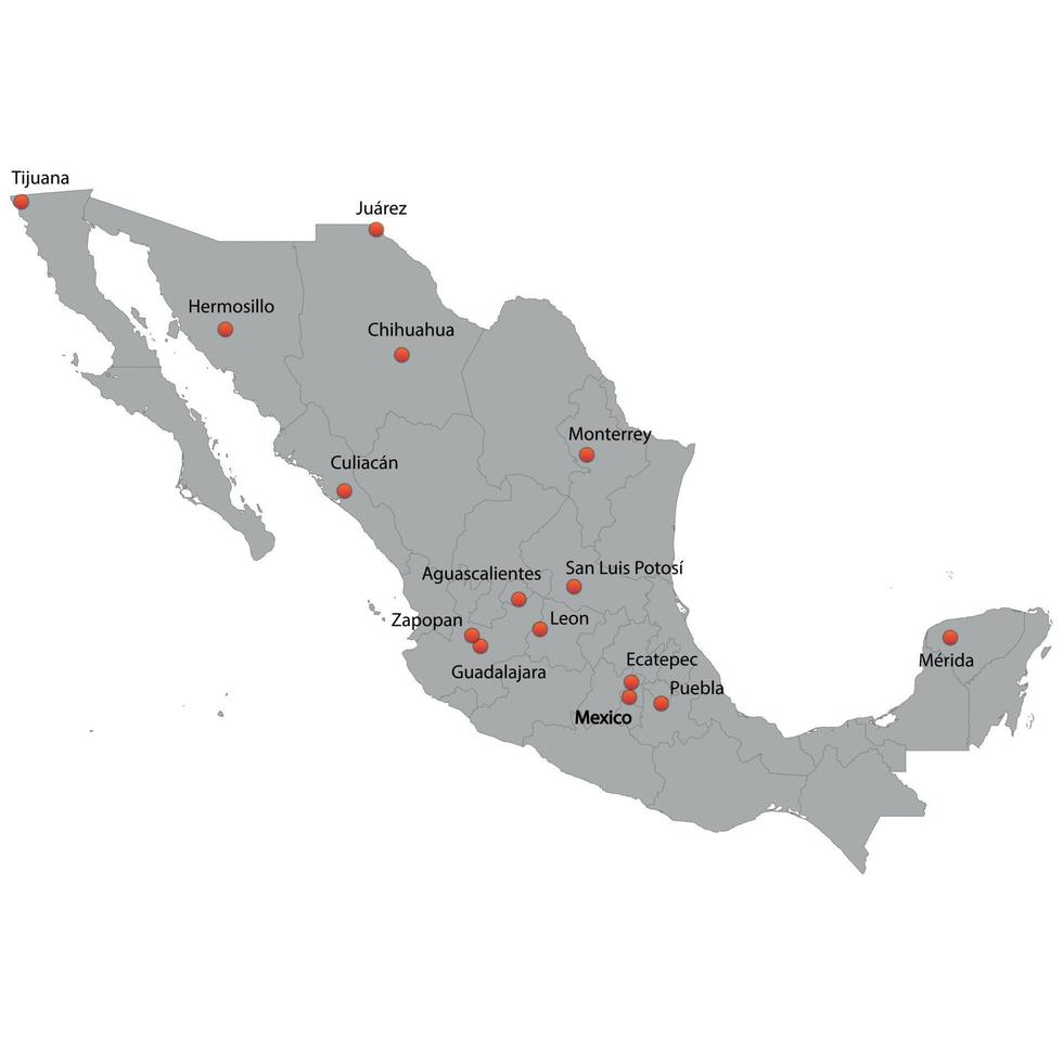 Detaillierte Karte von Mexiko vektor