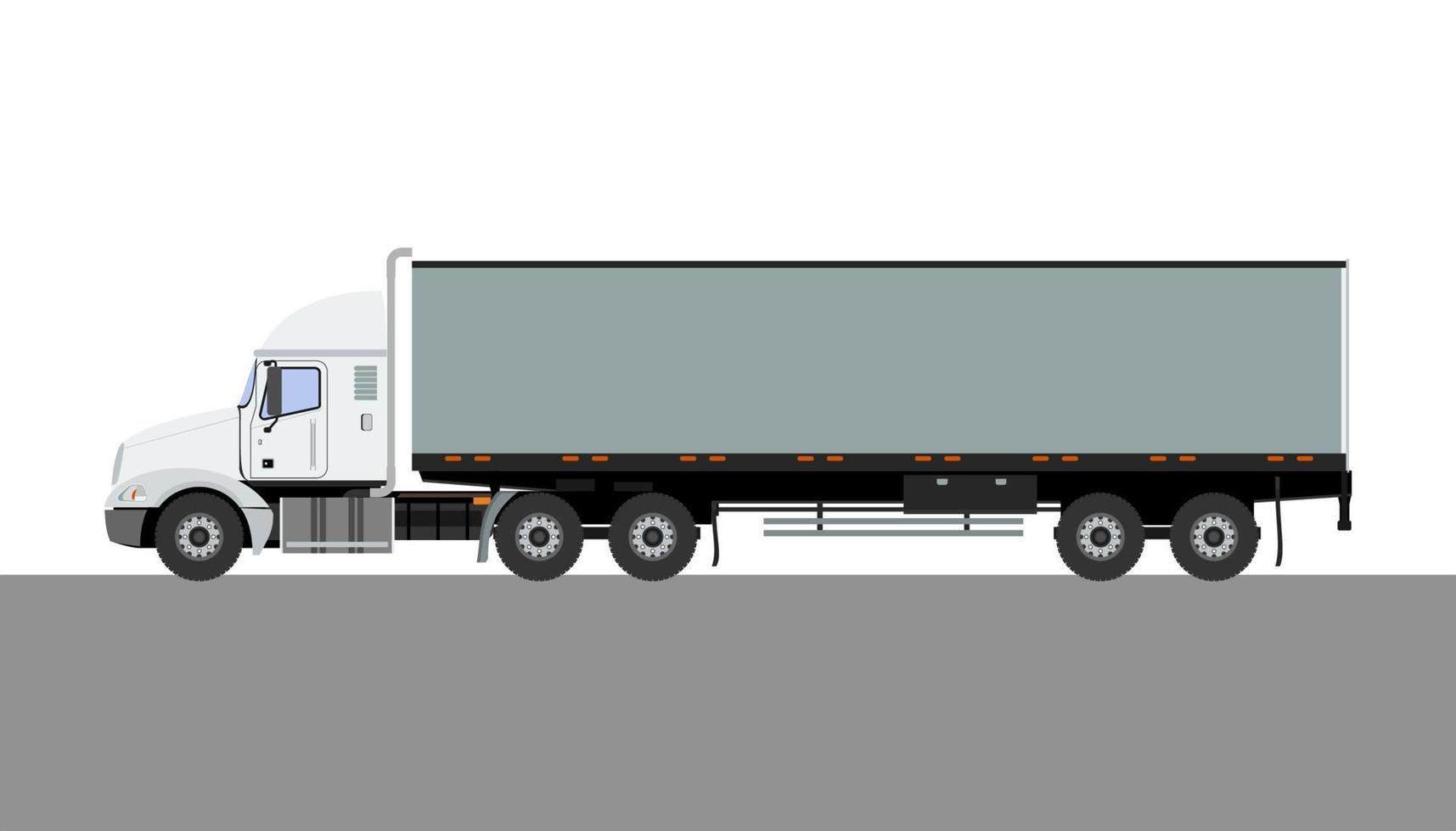 editierbare Seitenansicht detaillierte graue Anhänger-LKW-Vektorillustration für Fahrzeug- oder Versandtransport-bezogenes Design. kann als Modell verwendet werden vektor