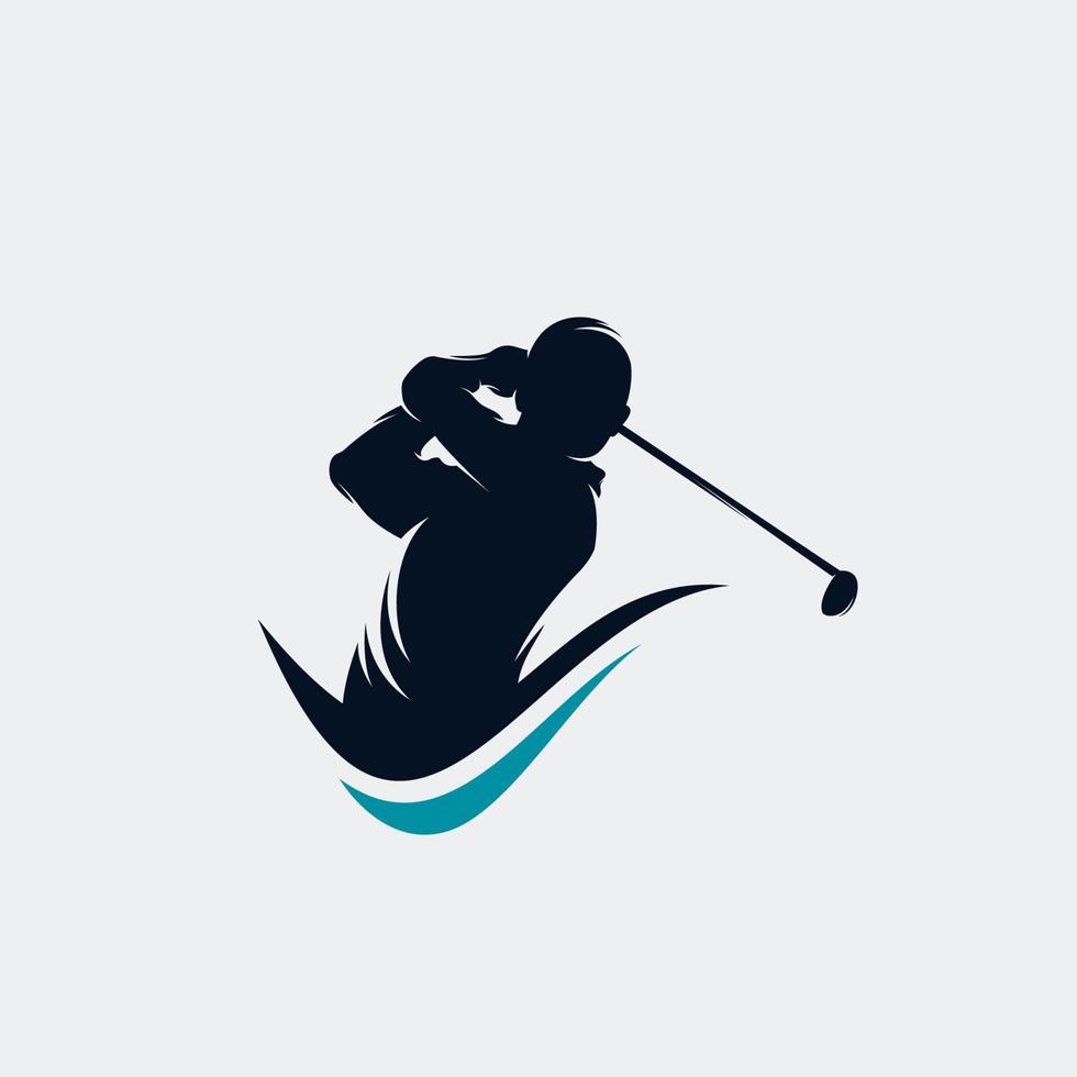 mann schwingt golf, golfspieler club, logo, symbol, ikone, grafik, vektor. vektor